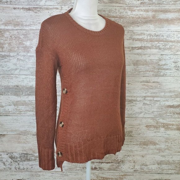 RDI Sweaters - RDI Dark Pecan Side Button Crew Neck Long Sleeve Tunic Sweater Size XS